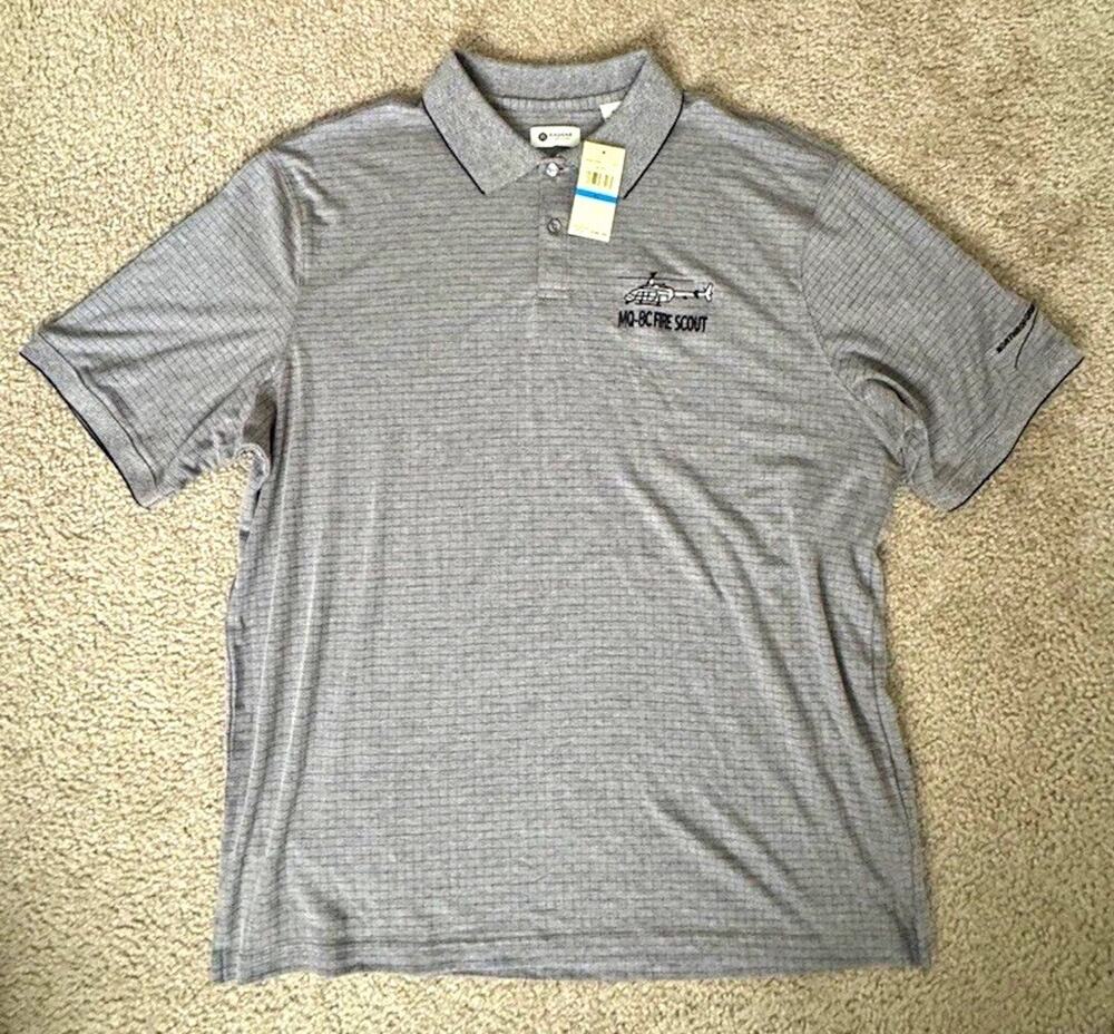 Haggar Mens XL Gray MO-8C Fire Scout Helicopter Embroidered Polo Shirt NWT